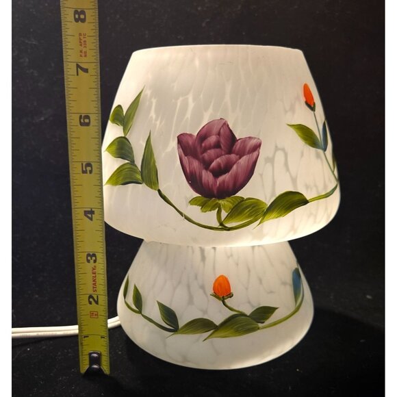 Hand-Painted Floral Frosted Glass Table Lamp With Corded Switch - Picture 8 of 9